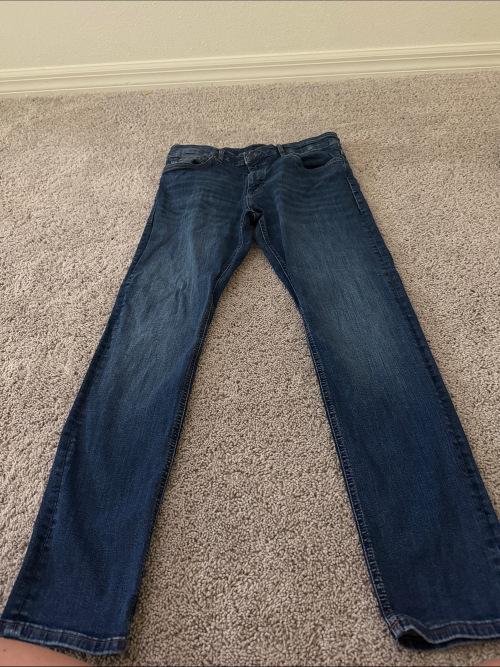 Boss Slim Straight Jeans in Dark Blue Wash